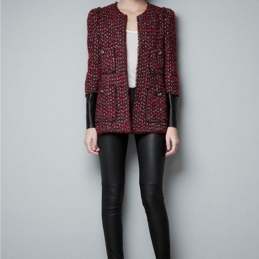Zara Fishnet Combined Leather Fantasy Blazer Coat Jacket M Excellent Condition